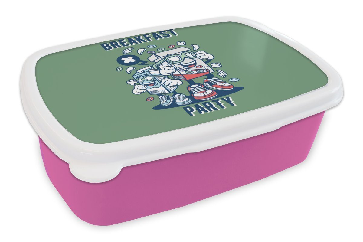 MuchoWow Lunchbox Jahrgang - Milch - Cornflakes, Kunststoff, (2-tlg), Brotbox für Erwachsene, Brotdose Kinder, Snackbox, Mädchen, Kunststoff rosa
