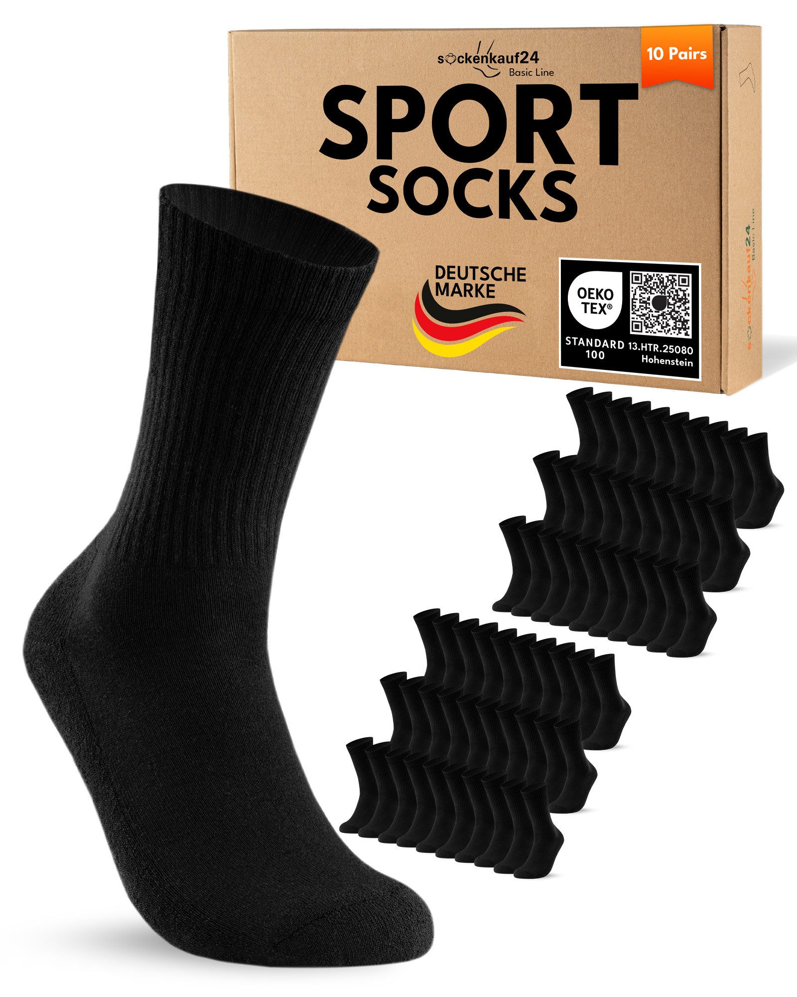 sockenkauf24 Sportsocken 10 Paar Tennissocken Damen & Herren Atmungsaktive Crew Socken (30-Paar) verstärkte Ferse & Fußspitze, gepolsterte Sohle, klimaregulierend