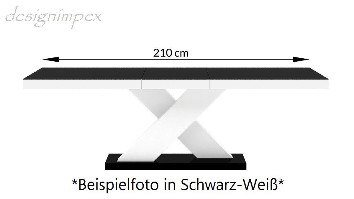 160 Weiß Schwarz / 210 Hochglanz HE-888 designimpex bis cm ausziehbar / Schwarz Tisch Hochglanz Hochglanz Weiß Design Esstisch