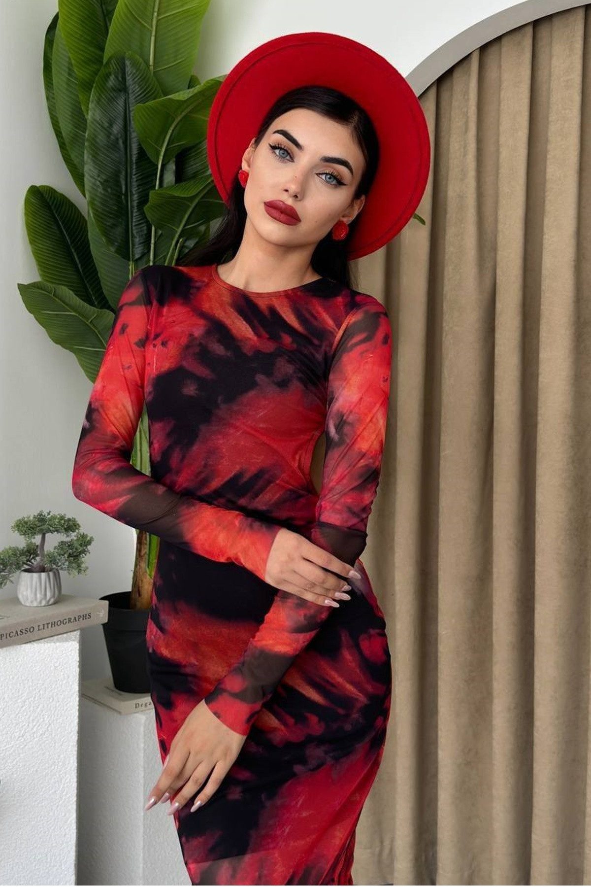 WOMAN VISION Abendkleid Damen Batik Print Tüllkleid mit tiefem Ausschnitt u günstig online kaufen