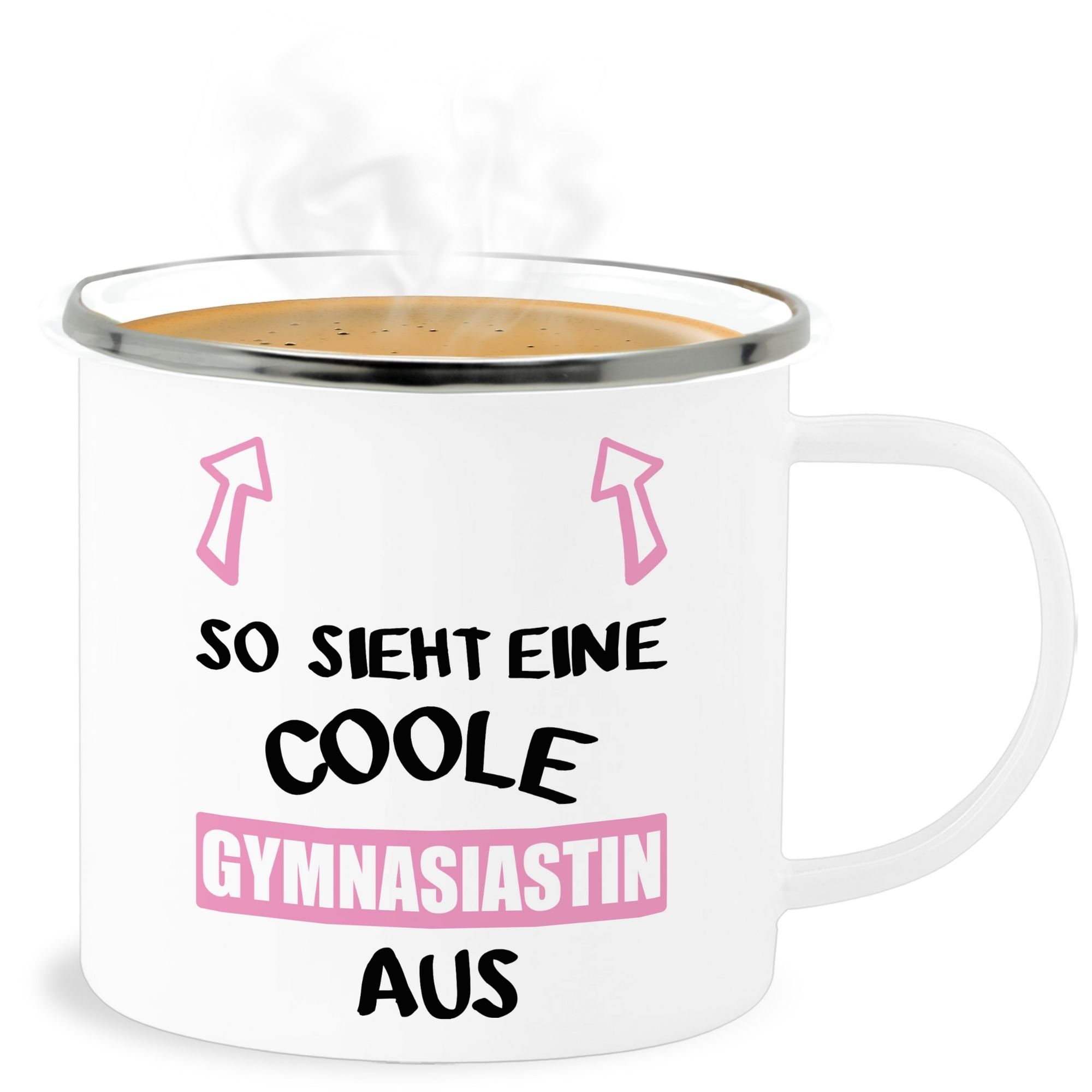 Shirtracer Becher So sieht eine coole Gymnasiastin aus, Stahlblech, Einschulung Geschenk Tasse 2 Weiß Silber