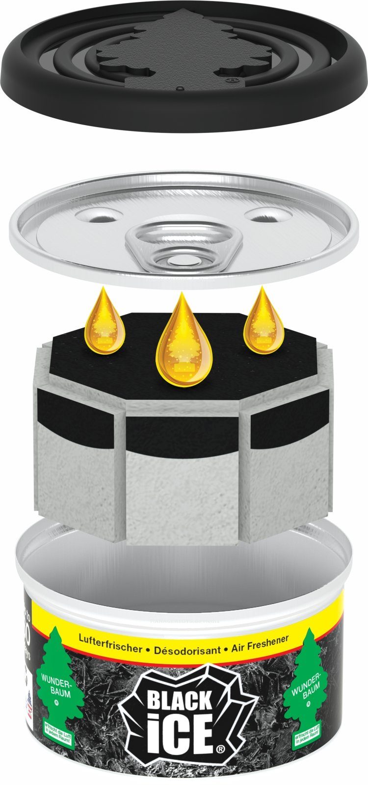 Wunder-Baum Geruchsfilter Duft Dose Black Ice Zitrus und Wald Luft Erfrischer 48 g bis 60 Tage