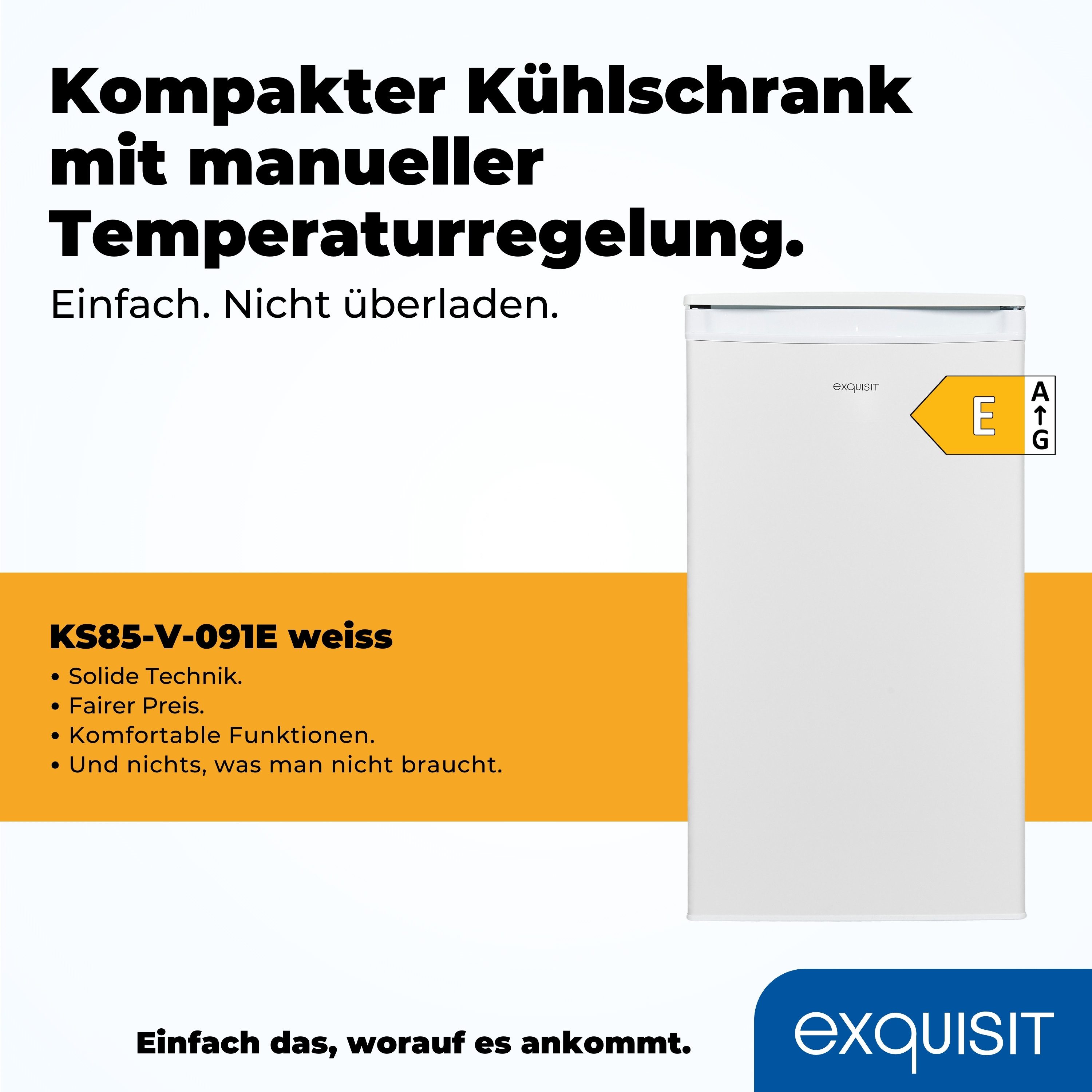 exquisit Vollraumkühlschrank KS85-V-0O91E weiss, 84,3 cm hoch, 45 cm breit, 76 L Volumen