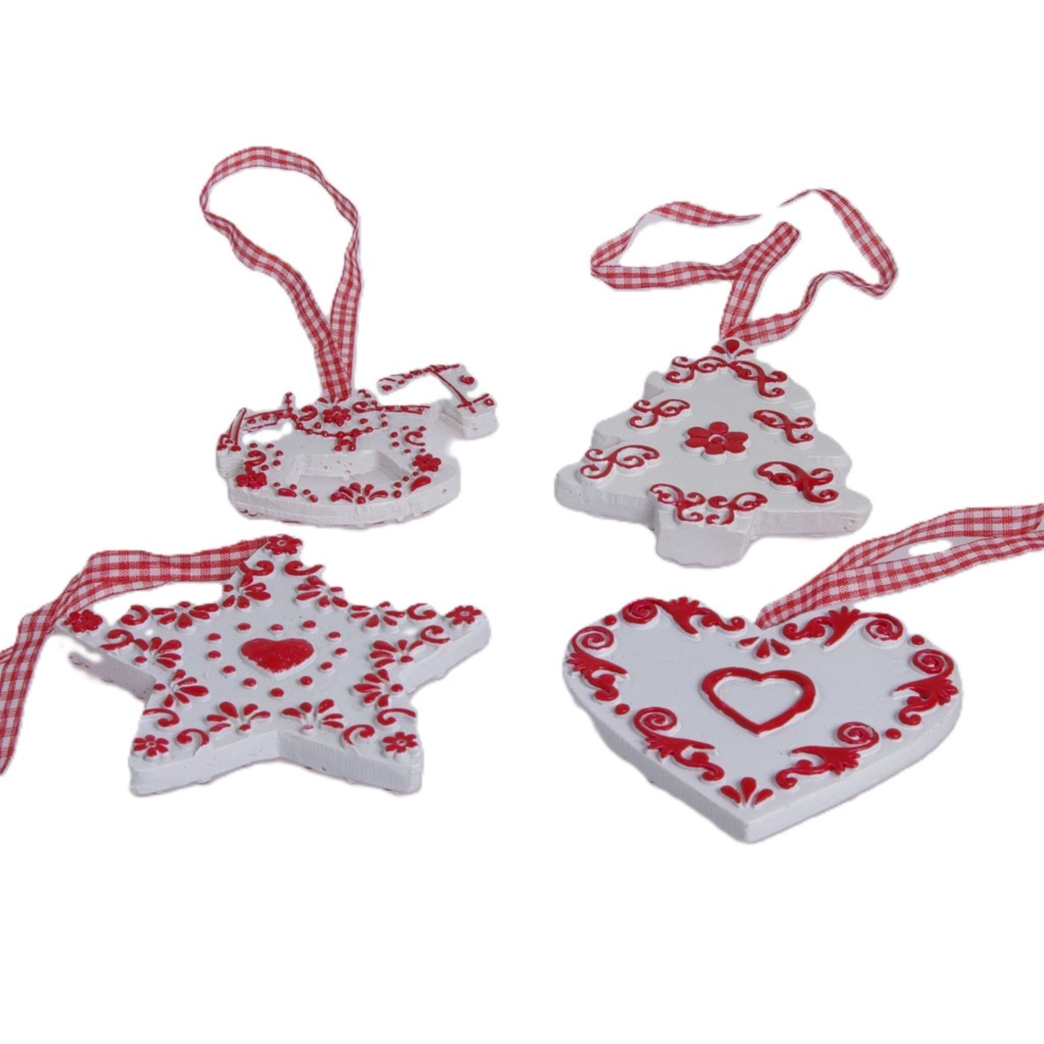 Deko AS Christbaumschmuck Weihnachtliches Dekoset zum Aufhängen - weiß-rot - 4 Stück - 83031