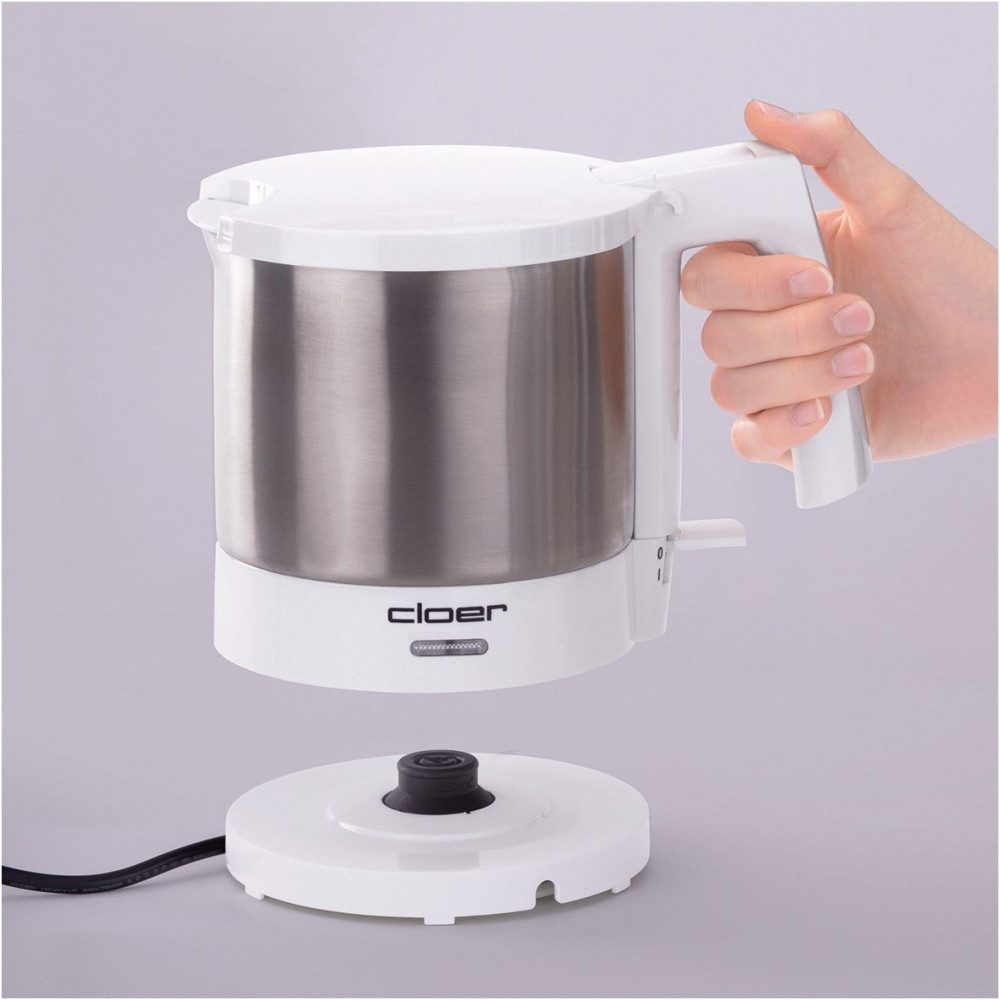 Cloer Wasserkocher Cloer 4721 Wasserkocher weiß/edelstahl für die Küche., 1 l, 1800 W, 360° Drehbare Steckverbindung