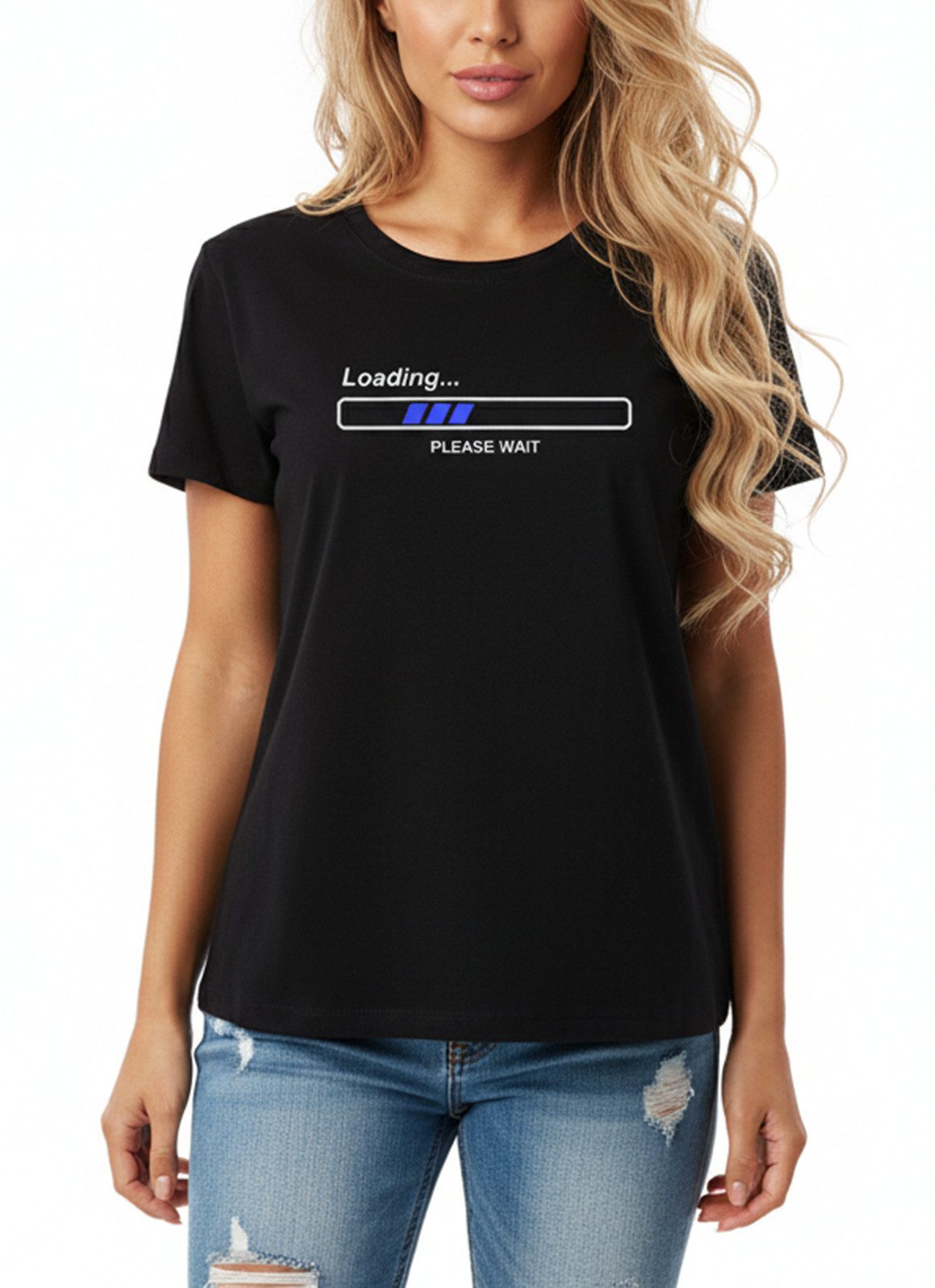 MAKAYA T-Shirt Damen Schwarz Spruch Lustig - Loading Please Wait Top Oberte günstig online kaufen