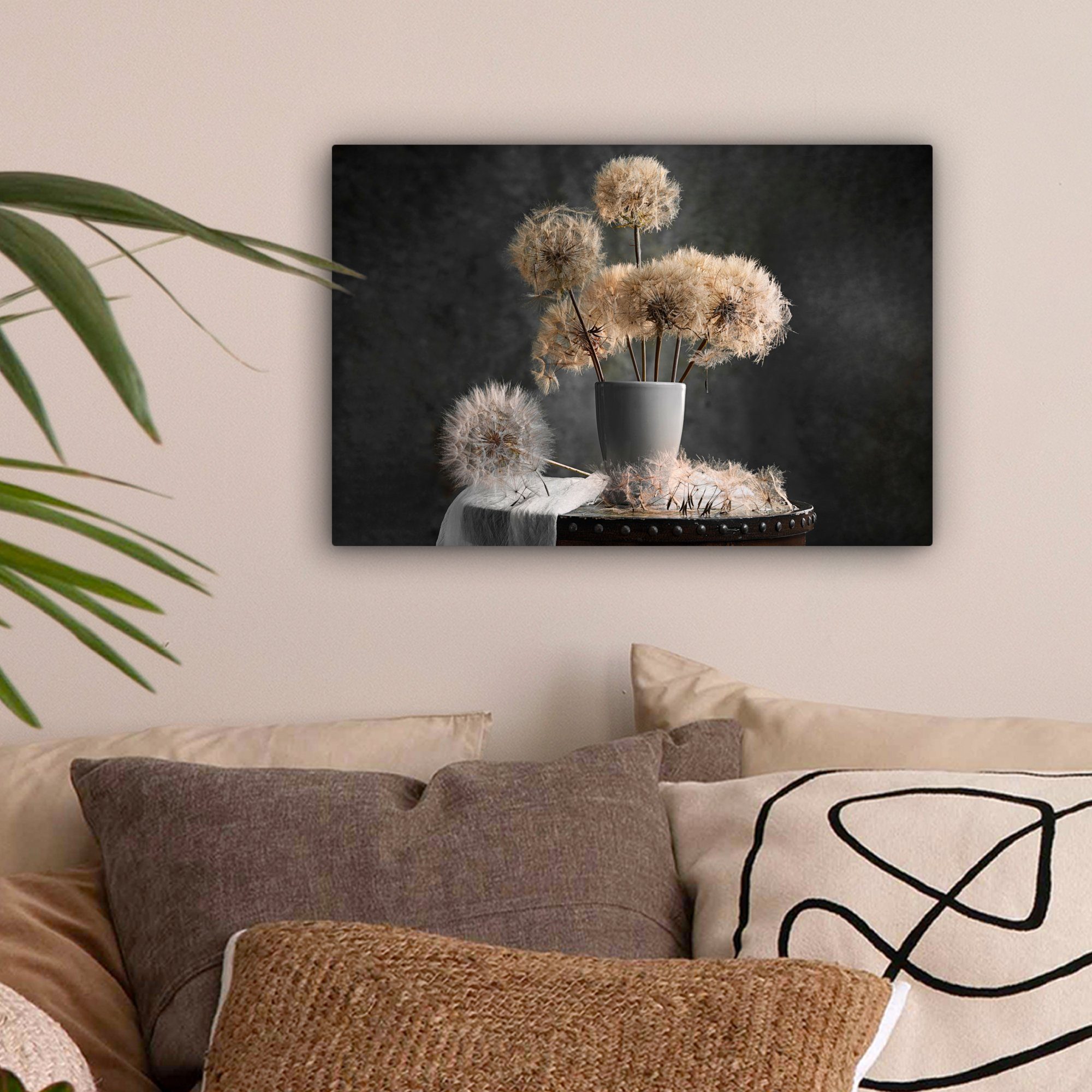 OneMillionCanvasses® Leinwandbild Blumensamen - Löwenzahn - Vase - Stillebe günstig online kaufen