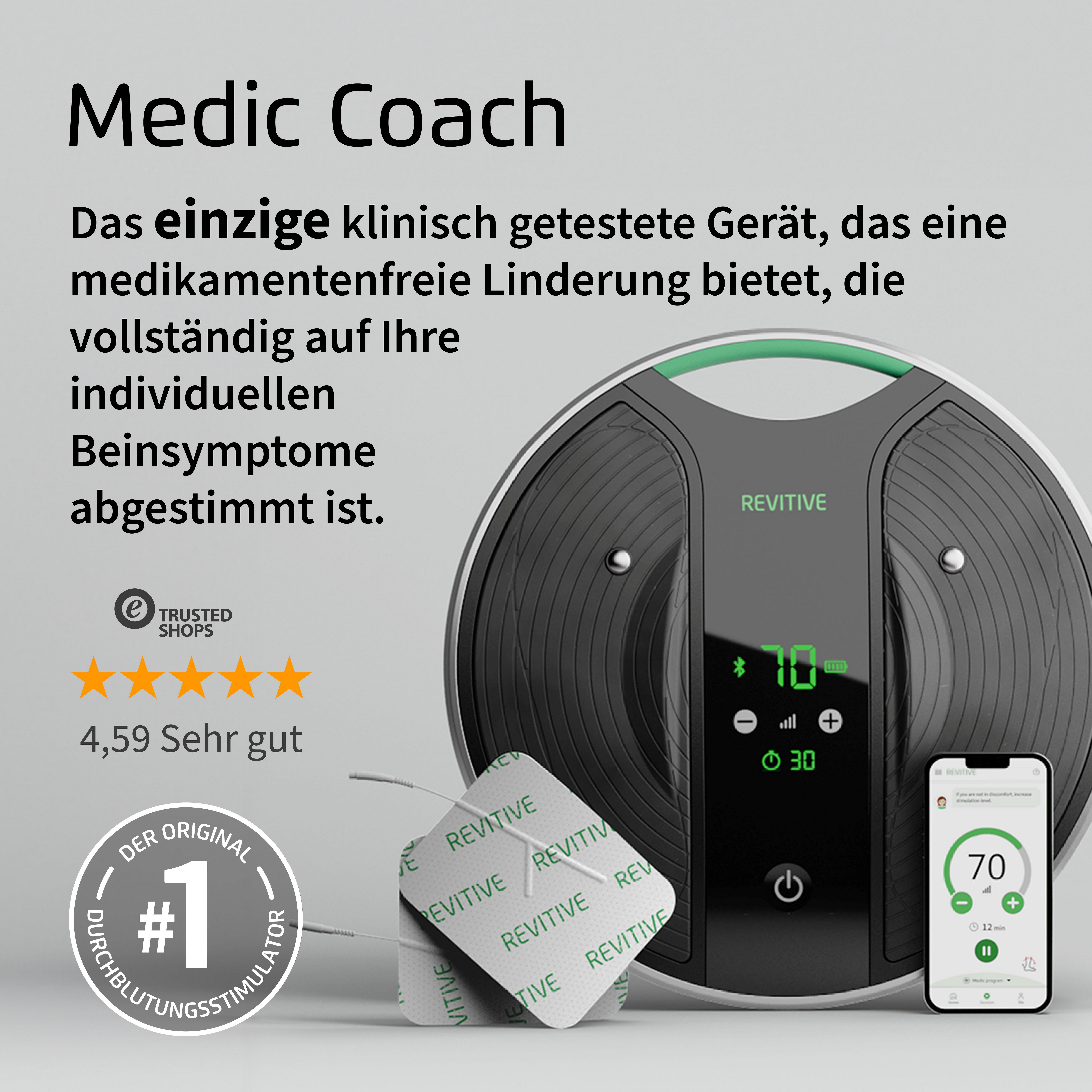 REVITIVE EMS-Gerät Medic Coach Durchblutungs-Stimulator, Effektive Knieschmerztherapie und bessere Durchblutung