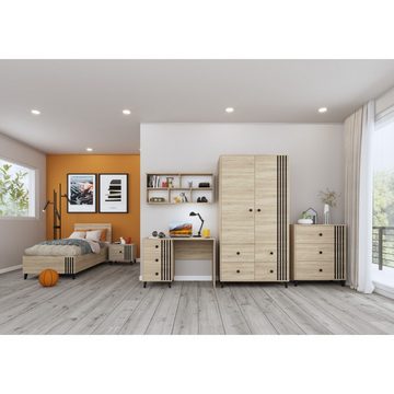 MOEBLO Kommode FORTEN 3S02 (Highboard Eiche Sonoma Sideboard Wohnzimmer Kommode, Griffe aus Holz, mit Schubladen Schlafzimmer Komodenschrank), (BxHxT):80x96,50x45cm