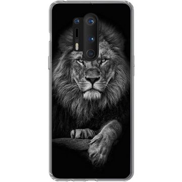 MuchoWow Handyhülle Löwe - Tiere - Schwarz - Weiß, Phone Case, Handyhülle OnePlus 8 Pro, Silikon, Schutzhülle