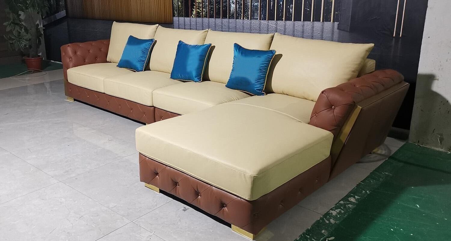 JVmoebel Ecksofa, Ledersofa Sofa Luxus Möbel Polster Eckgarnitur Couch Beige Design