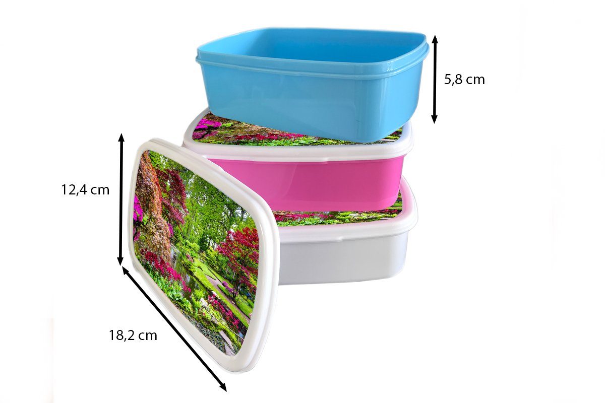 MuchoWow Kunststoff, Erwachsene, Kunststoff Lunchbox rosa Japanisch Snackbox, Wasser, Brotdose Brotbox Bäume - Kinder, Natur - für - (2-tlg), - Blumen Mädchen,