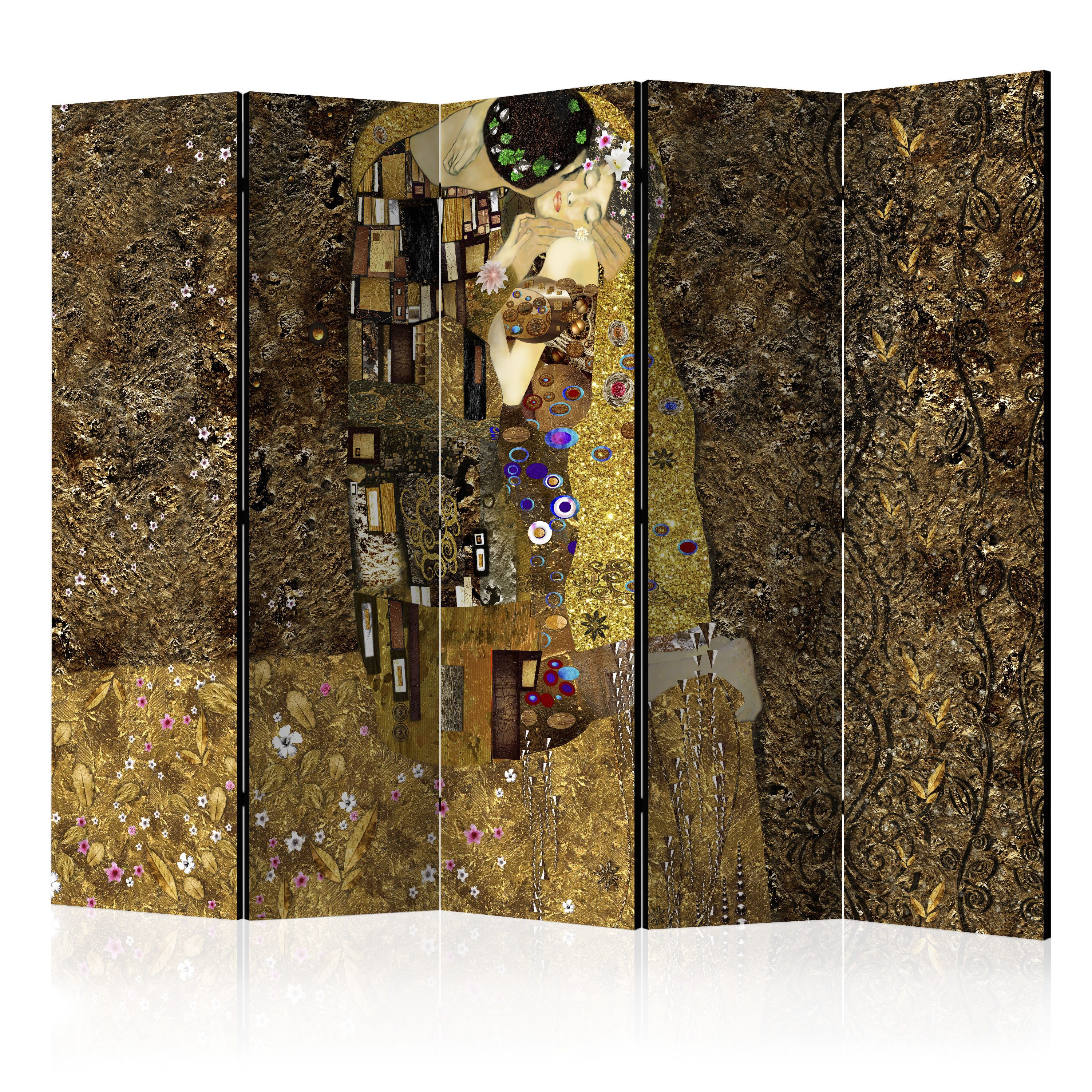 Muralo Paravent 5-teilig Raumteiler klappbar Der Kuss von Klimt (Packung, 1 St., 225x172 cm), 3 Varianten, Für das Wohnzimmer, das Schlafzimmer