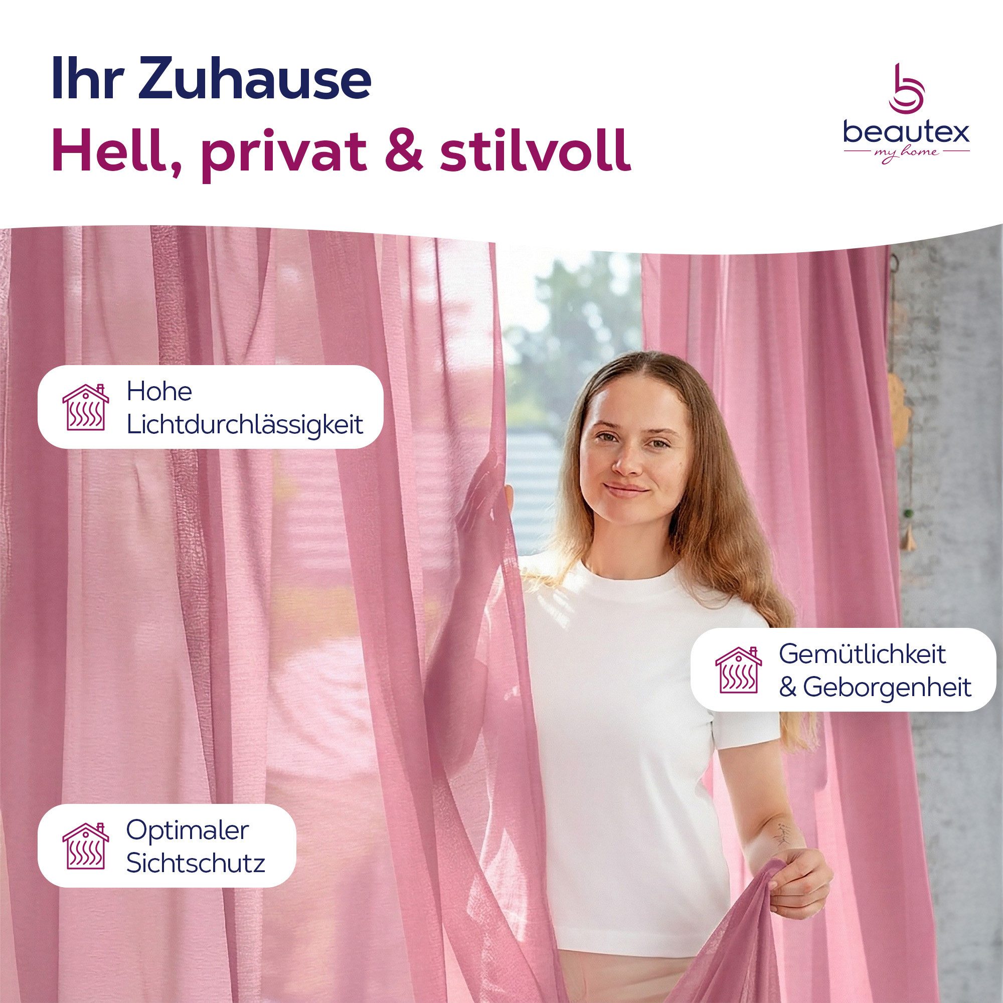 Beautex Gardine transparent Dolly, wählbar mit Kräusel- und Ösen- Aufhängung (1 St), Kräuselband, transparent