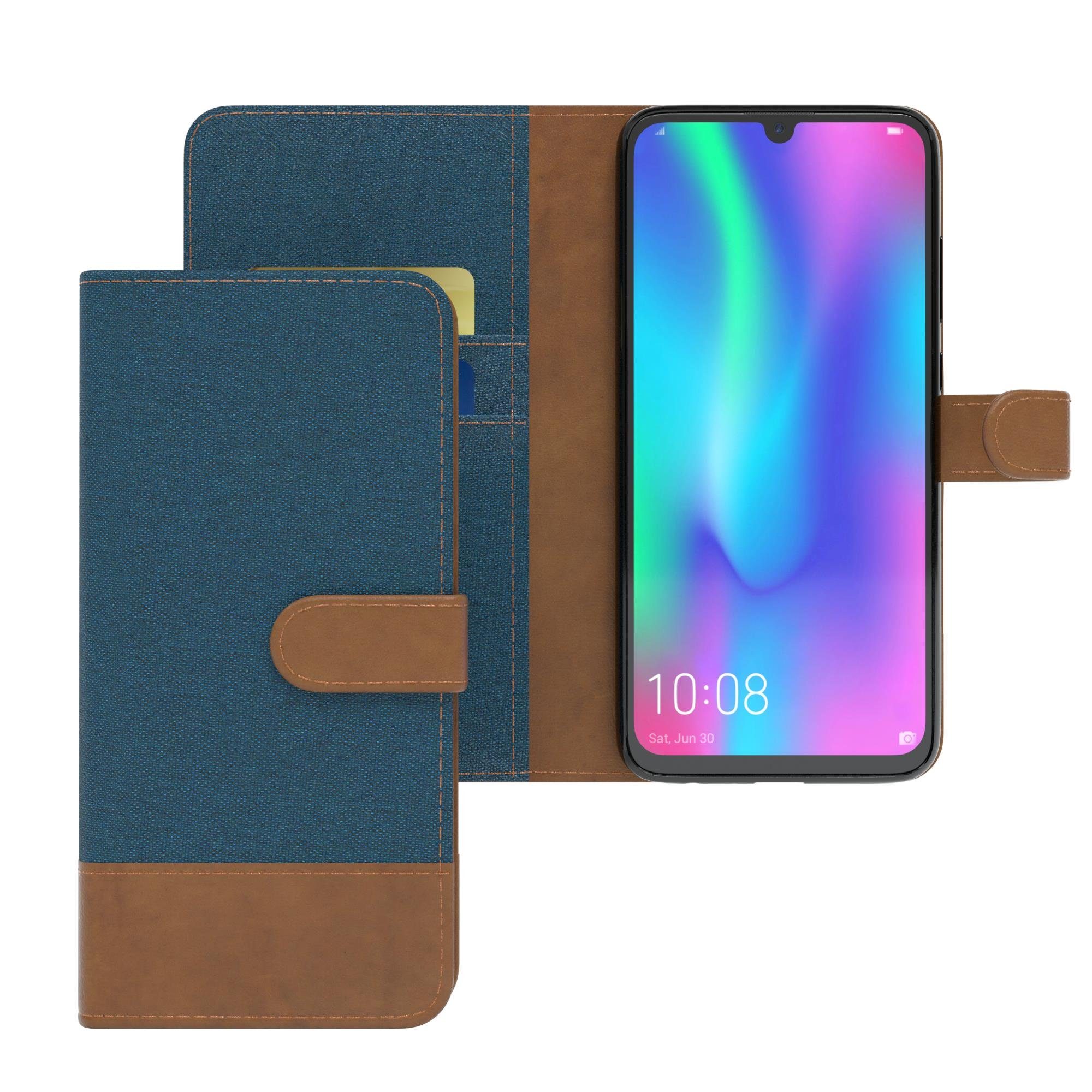 EAZY CASE Handyhülle Bookstyle Jeans für Huawei Honor 10 Lite 6,21 Zoll, Klappcase mit Standfunktion und Kartenfach Stoff Schutzhülle Blau