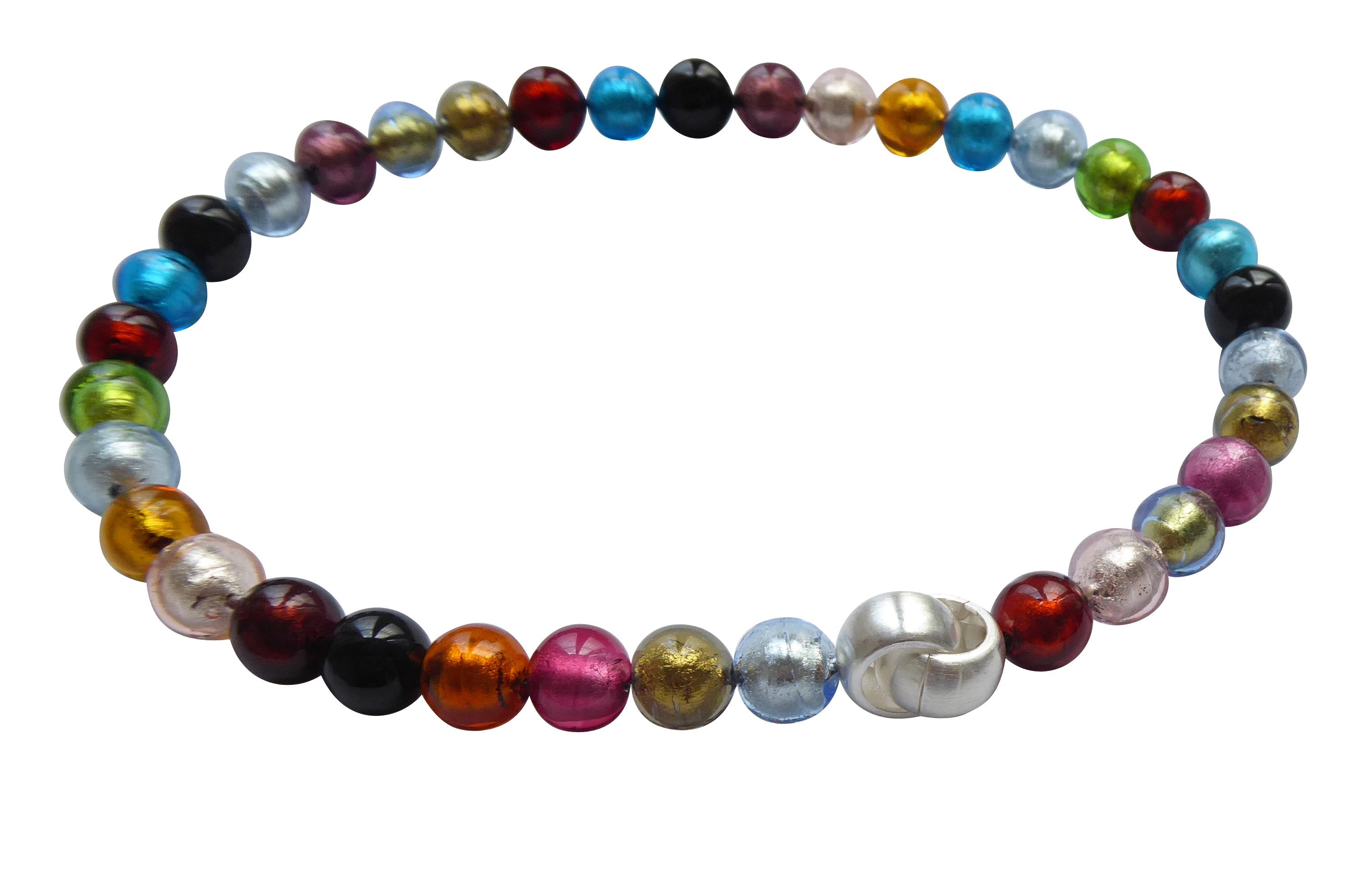 Mugello Perlenkette Murano Kette Venezia Sterlingsilber trendig edel, Muranoglas mit eingearbeitetem Blattgold, Schließe Goldschmiedearbeit