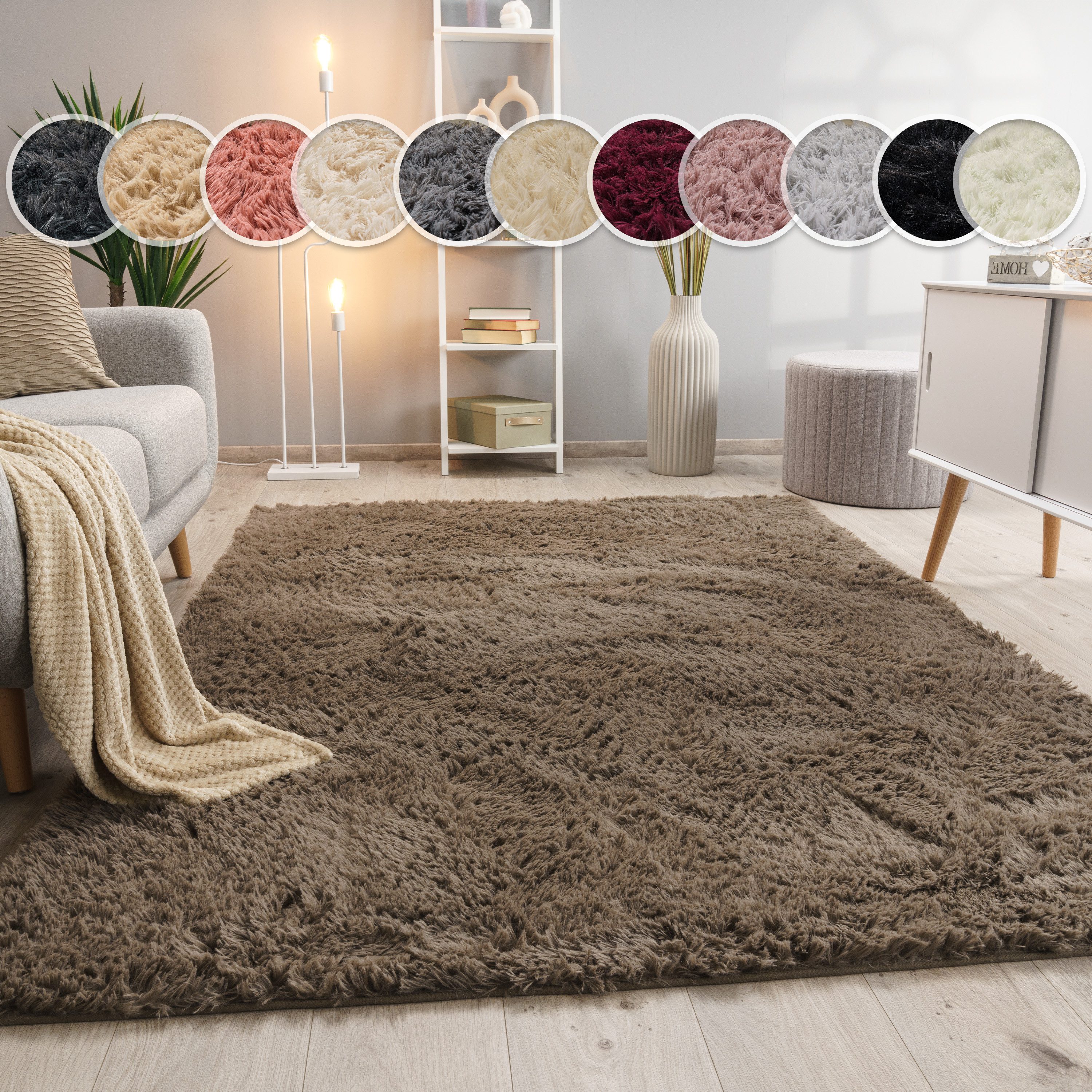 Paco Home Hochflor-Teppich Silky 591, rechteckig, Höhe: 37 mm, Uni-Farben, besonders weich und kuschelig, Wohnzimmer