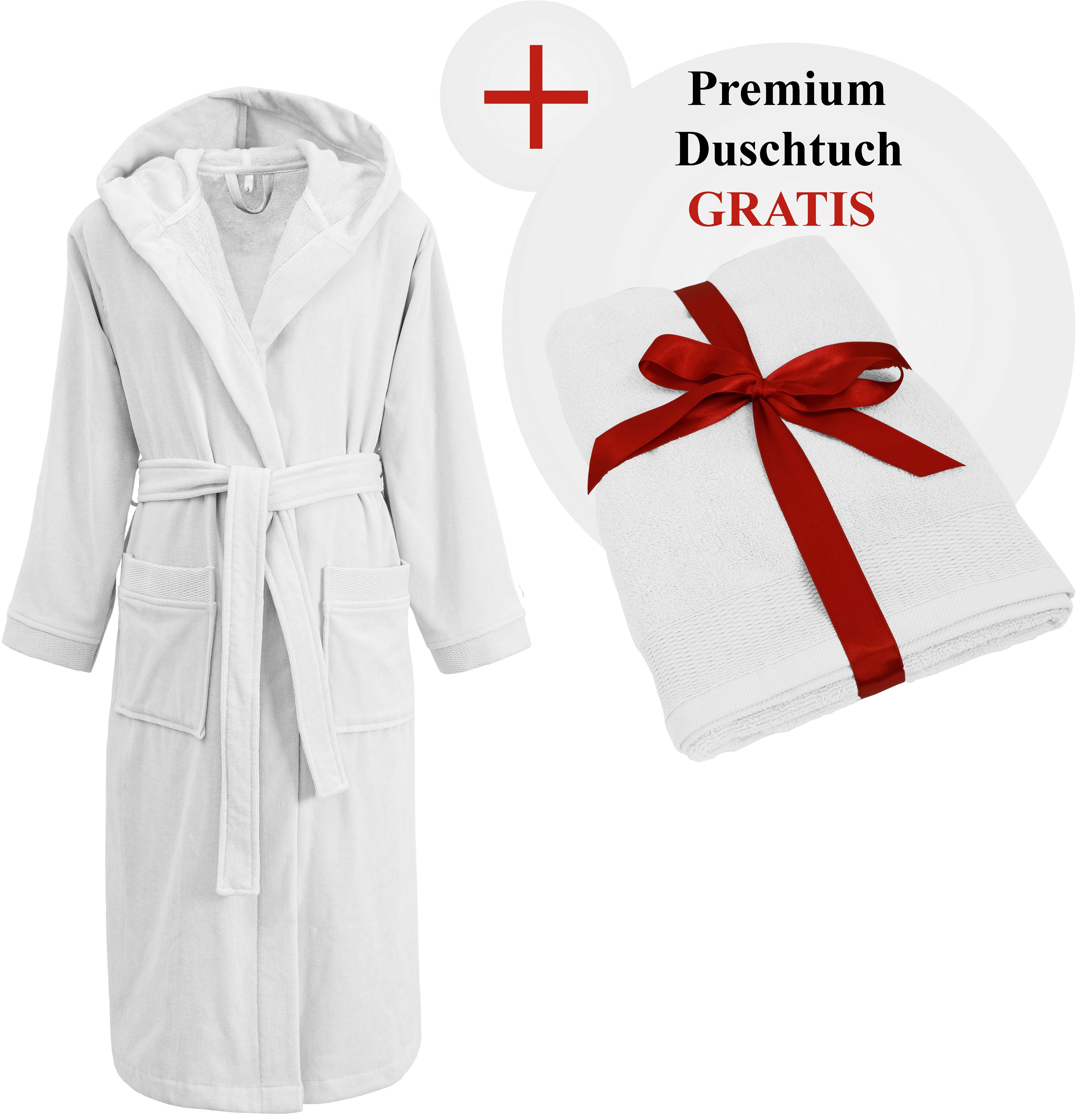 OTTO home Unisex-Bademantel Fenya, 330 g/m², Premium, Hotelbademantel, Morgenmantel, Sauna & Spa, Langform, Veloursfrottier, Kapuze, Gürtel, Reißverschlusstaschen, weich mit GRATIS-Zugabe: 1x Duschtuch 70x140 cm