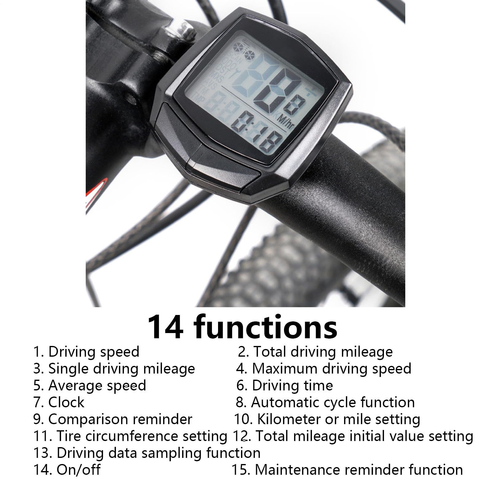MOPUEA Fahrradcomputer Fahrradcomputer Kabelgebunden Tachometer LCD Fahrrad Tacho (Fahrradcomputer mit Kabelsensor und LCD Anzeige, Tacho Set für präzise Geschwindigkeits und Distanzmessung), Kabelgebunden präzise wasserdicht leicht und gut lesbar