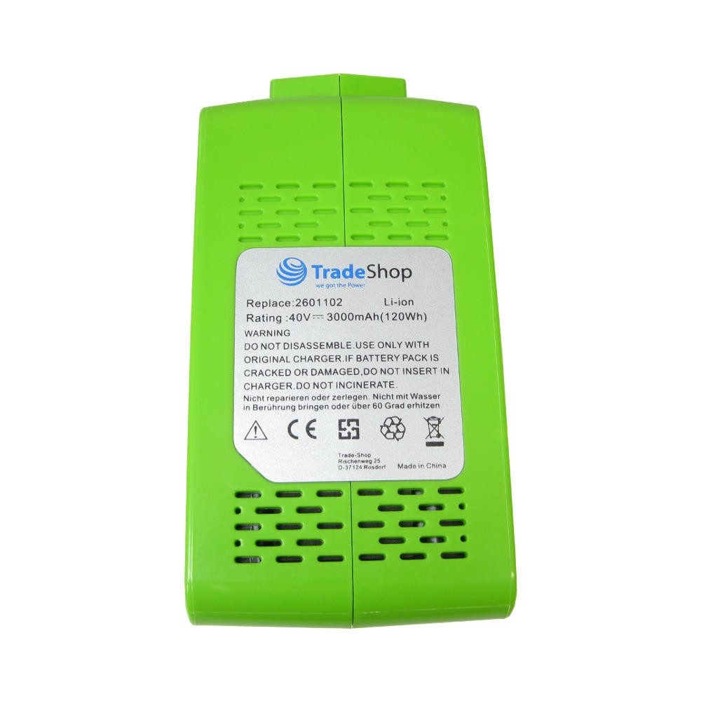 Trade-Shop 2in1 Set passend für Greenworks G40LM35 G40HT - Ladegerät + Akku Li-Ion 3000 mAh (40 V)