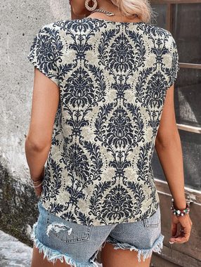 BlauWave Kurzarmshirt Frauen Oberteile Allover-Print-Bluse mit (1-tlg., Fledermausärmeln und Ausschnitten) Geeignet für tägliche Reisen