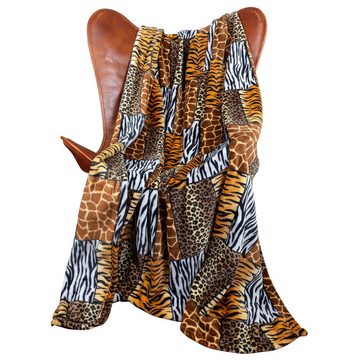 Wohndecke Tiermotiv Afrika flauschig weiche Kuscheldecke, Trendyshop365, 150x200 cm, Felloptik Tiger Leopard Zebra