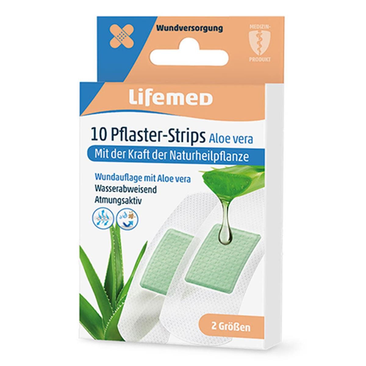 LifeMed Wundpflaster Wundpflaster Aloe Vera weiß 10 Stück 2 Größen atmungsaktiv (Stück, 10 St., Pflaster-Strips), Pflasterverband Pflasterstrips Textilpflaster Streifenpflaster
