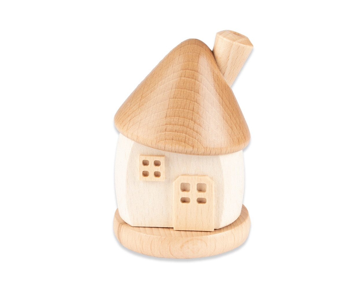 Holzwaren Egermann Räucherhaus rundes Räucherhaus weiß - 9cm, erzgebirgische Räucherdeko aus Holz - Made in Germany