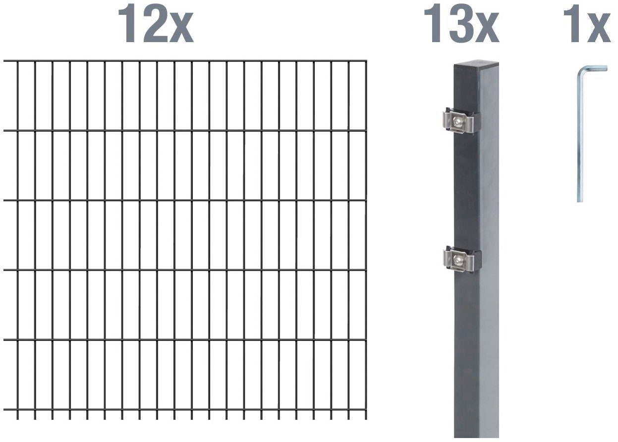 GAH Alberts Doppelstabmattenzaun, (Set), 100 cm hoch, 12 Matten für 24
