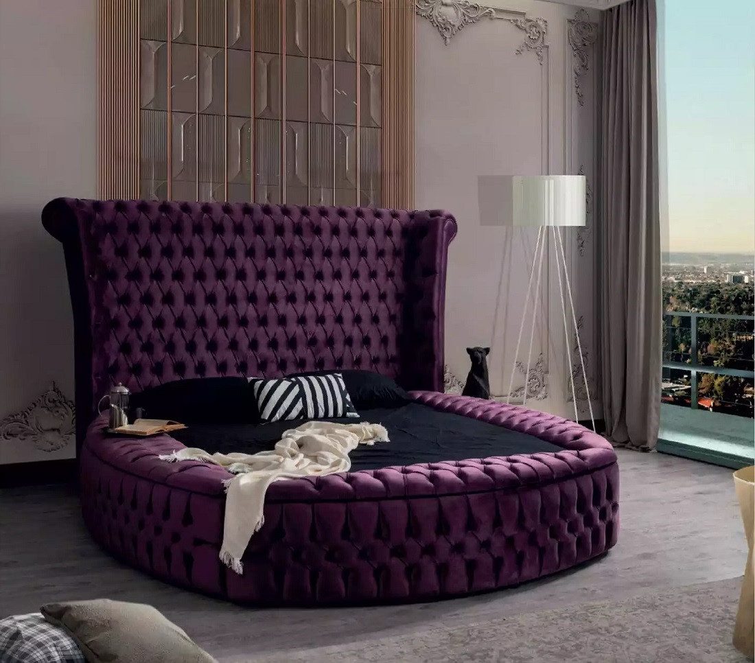 Xlmoebel Rundbett Chesterfeldbett Lila aus Samtstoff für elegantes Wohnen (Bett, 1-tlg., Bett), Hergestellt in Europa