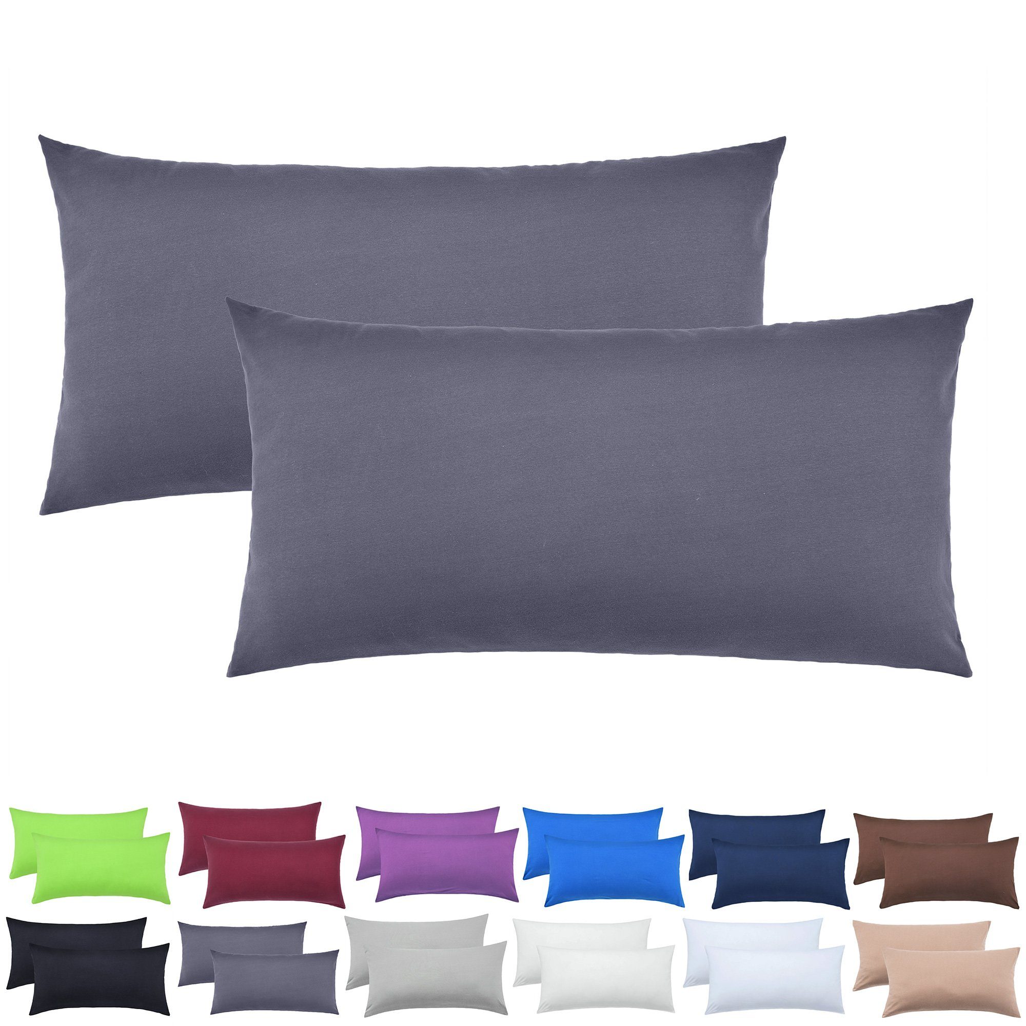 NatureMark Kissenbezüge 2er Pack Jersey Kissenbezug Kissenhülle, (2 Stück), Kissenhülle in vielen Größen und Farben (40 x 80 cm, Anthrazit grau)