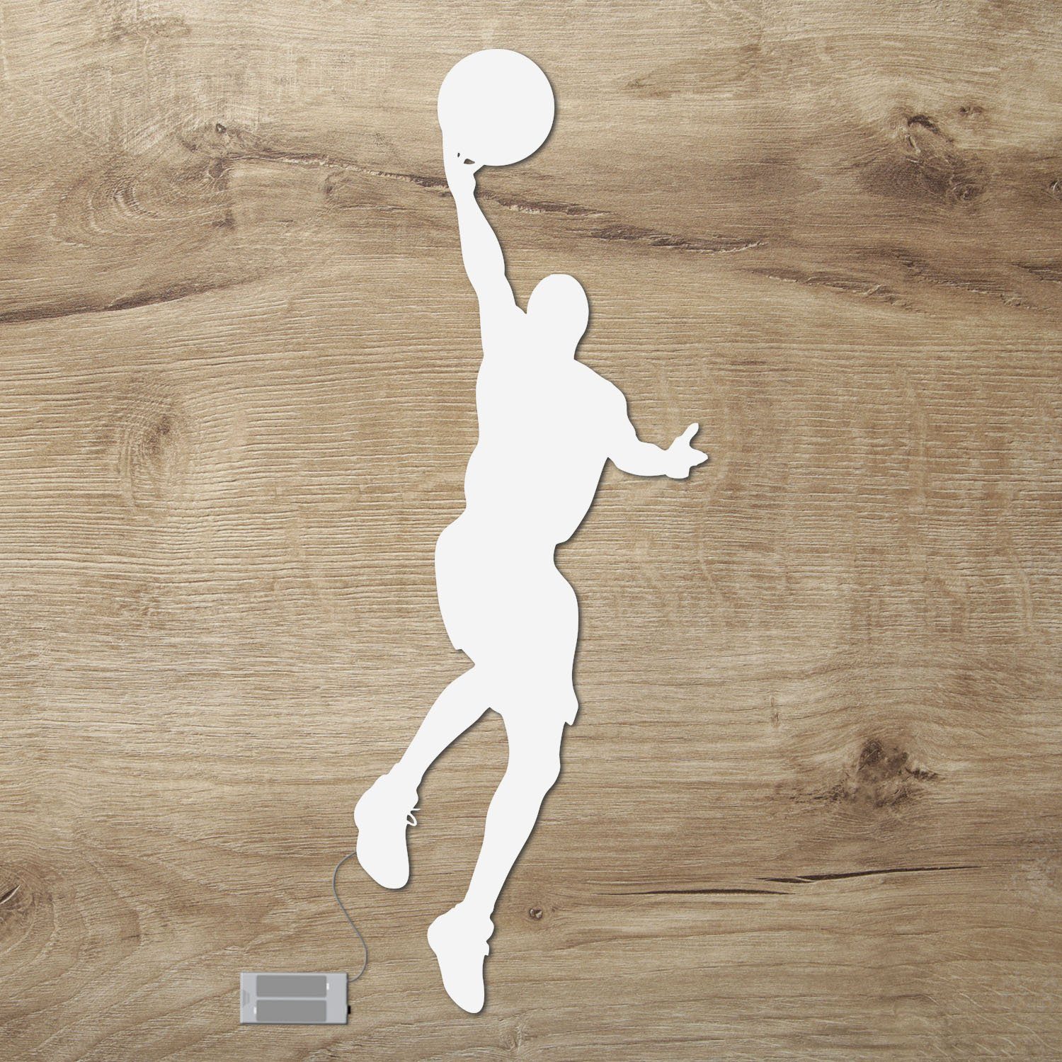 Namofactur LED Dekolicht Basketball Spieler - Dekoobjekt aus Holz mit Sport Motiv - Wand Lampe, Ohne Zugschalter, LED fest integriert, Warmweiß, Wanddekoobjekt Wohnzimmer Leuchte batteriebetrieben