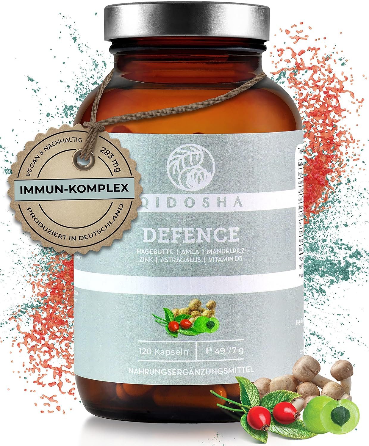 QIDOSHA DEFENCE² (neue Rezeptur) Kapseln, Immunsystem stärken durch pflanzlichen Immunsystem-Komplex, mit Pflanzenextrakten, Vitalpilzen, Vitaminen & Spurenelementen, vegan, Deutsche Fertigung à 120 St., 72.72 g