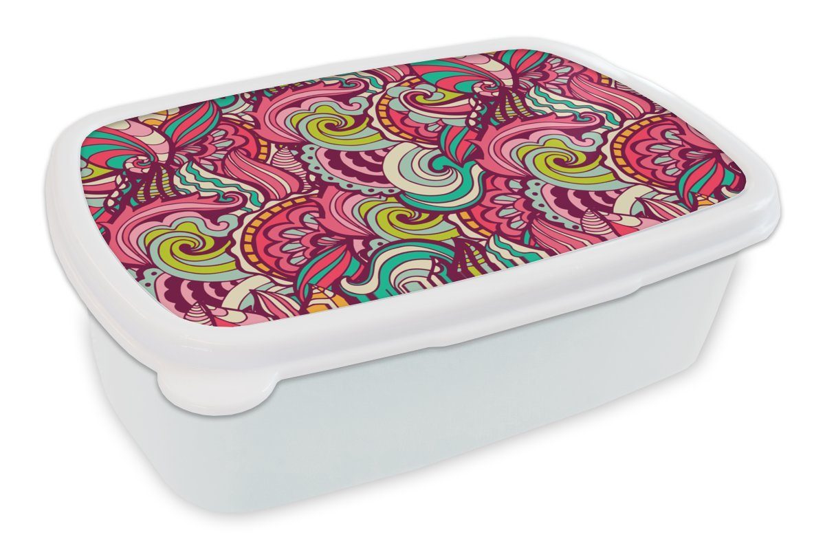 MuchoWow Lunchbox Blumen - Blätter - Regenbogen - Design, Kunststoff, (2-tlg), Brotbox für Kinder und Erwachsene, Brotdose, für Jungs und Mädchen weiß