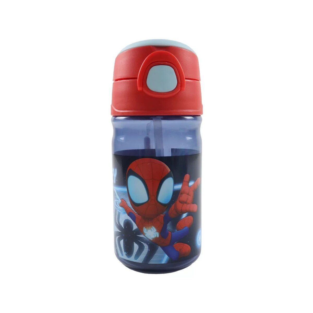 Spiderman Trinkflasche Spiderman Spidey Glow Plastiktrinkflasche mit Strohhalm 350