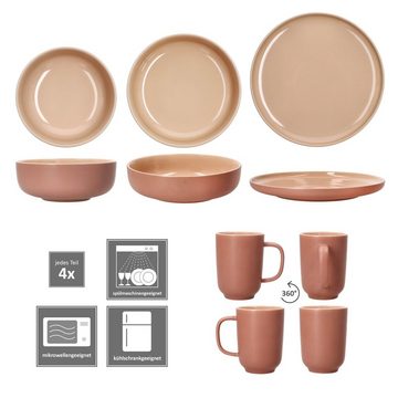 Ritzenhoff & Breker Kombiservice 16tlg Kombiservice Jasper Puder Steingut 4 Personen Becher Schalen, Steingut