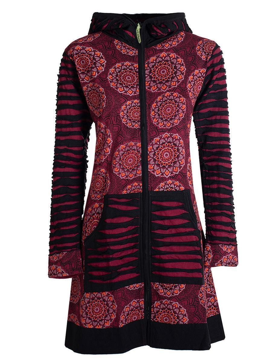 Vishes Kurzmantel Damen Blumen Mandala Jersey-Mantel Hippiemantel Kapuzenmantel Hoodie, Ethno Style