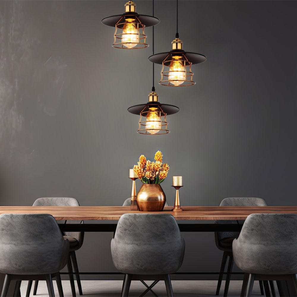 GLOBO LIGHTING Hängeleuchte, Leuchtmittel nicht inklusive, Hängeleuchte Pendellampe Esszimmerlampe Retro schwarz messing H 150 cm