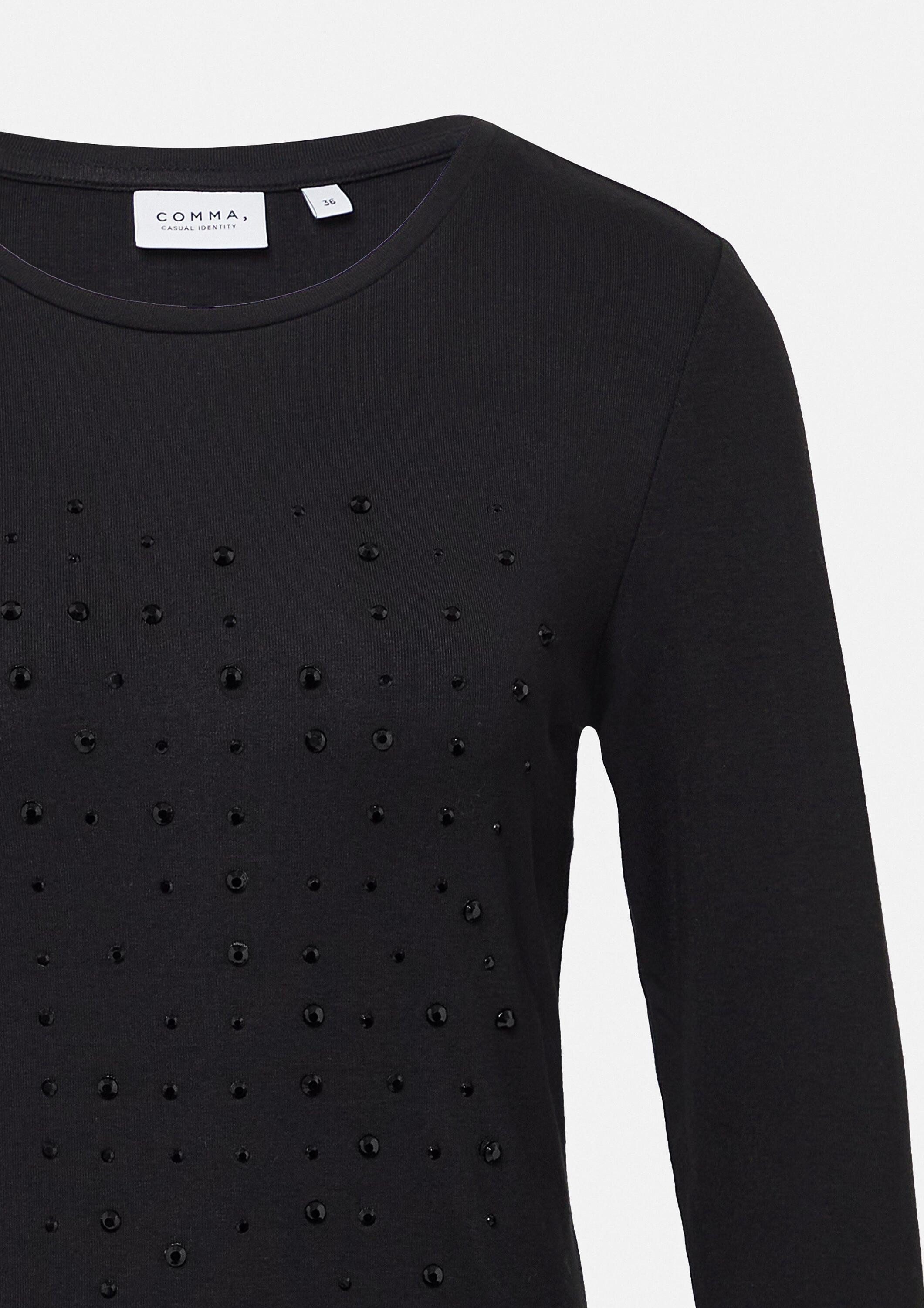 comma Langarmshirt T-Shirt Langarmshirt aus Jersey mit Schmucksteinen