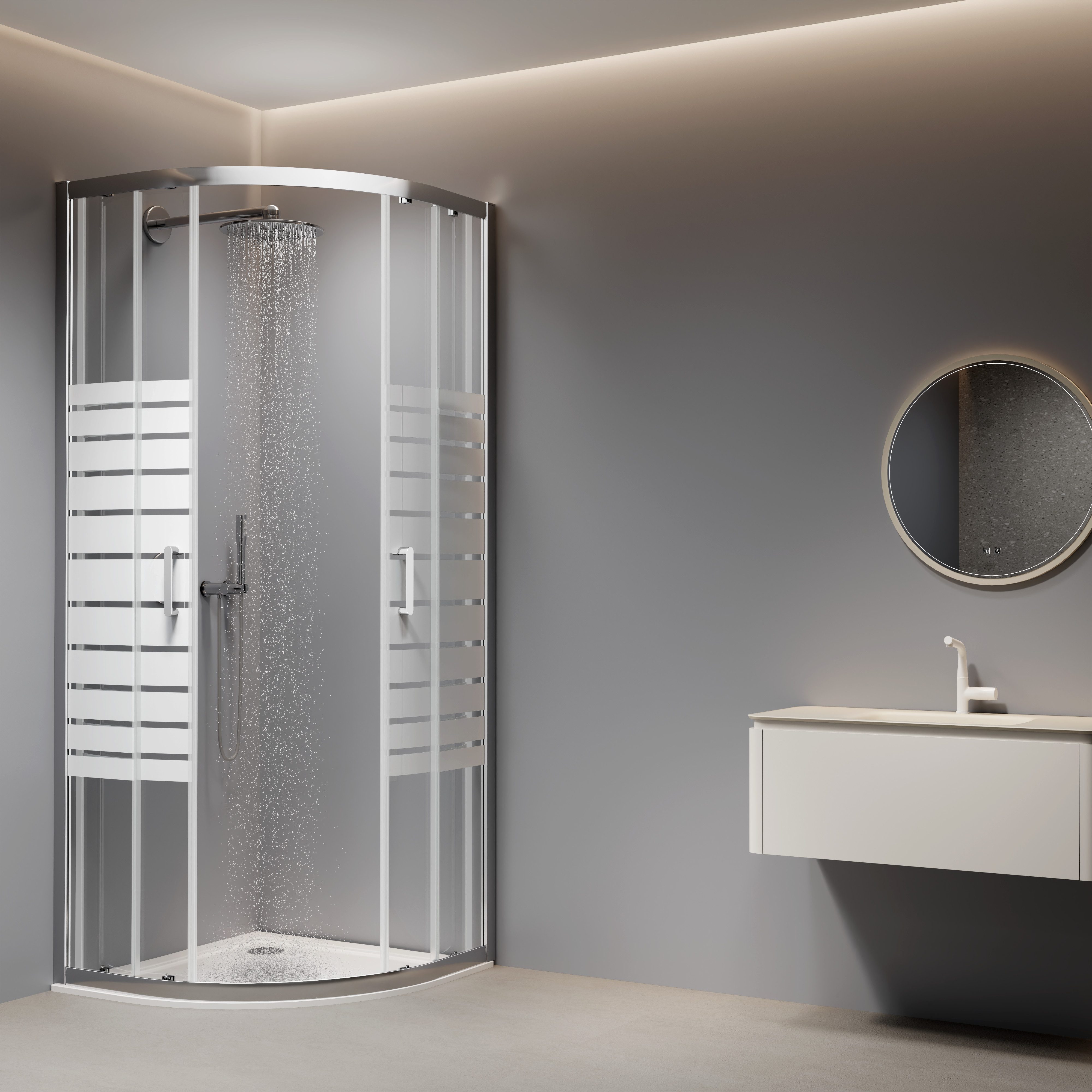 welltime Runddusche New Trento mit Streifendekor, BxT: 80x80 cm, Einscheibensicherheitsglas, Extrahohe 195cm, 6mm ESG, verbessertes Rollensystem, Streifendekor