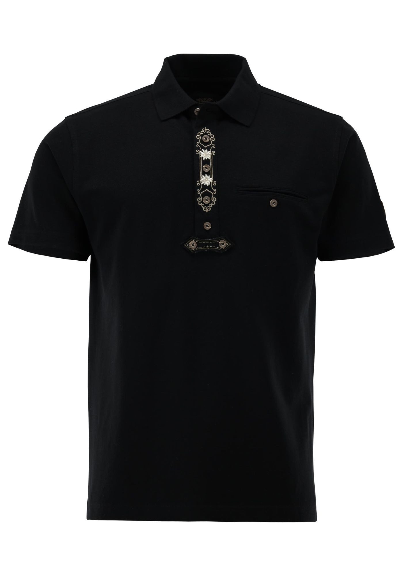 OS Trachten Poloshirt Grasko Regular Fit, Polokragen, Kurzarm, Druck "Hirschgeweih", Kontrast