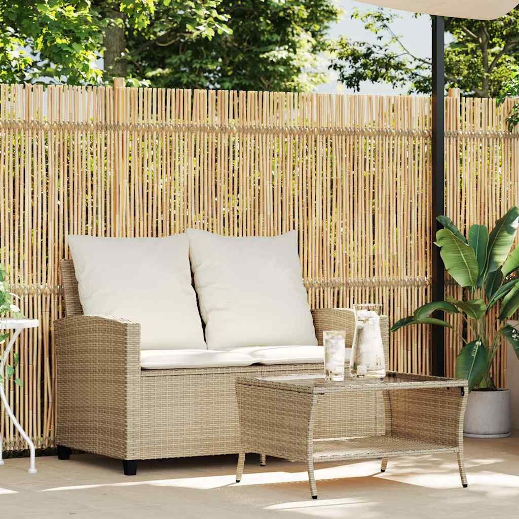 vidaXL Loungesofa Gartensofa 2-Sitzer mit Kissen & Tisch Beige Poly Rattan, günstig online kaufen