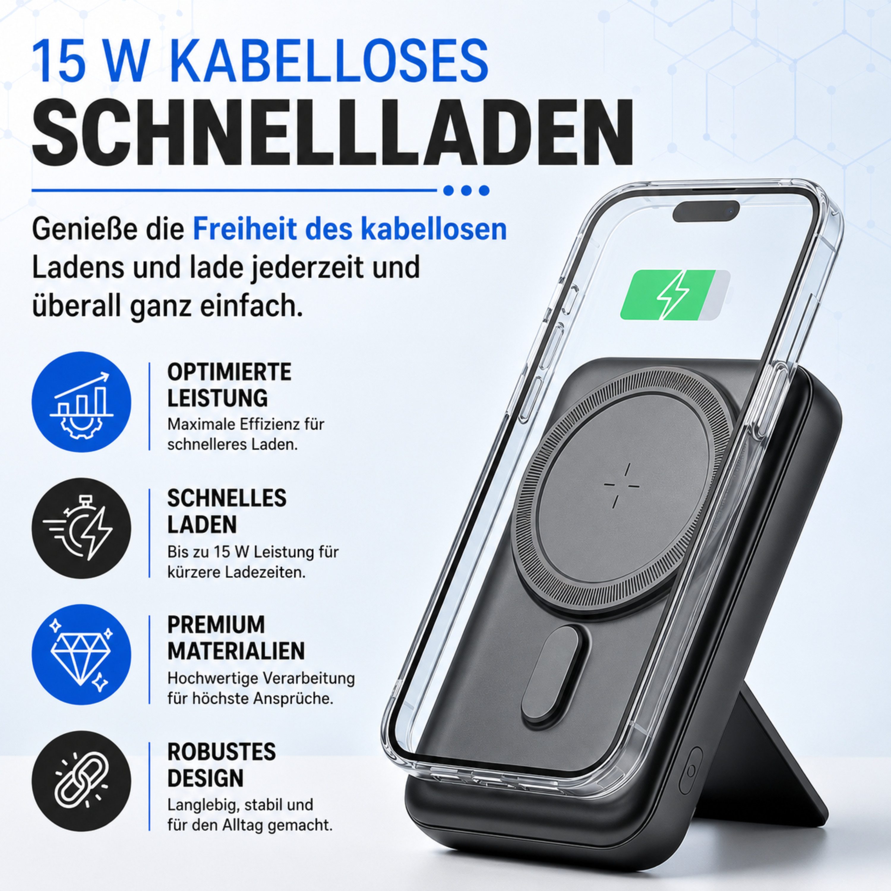 RUHE Wireless Powerbank Magnetisch Magsafe Kompatibel Extern Kabellose Powerbank Magnetische Powerbank Externe PB mit integriertem Kabel 10000 mAh (12 V, 1 St), mit Kabel für iPhone 17 Pro Max/17 Pro/16/15 Pro Max/Pro/14/13/12