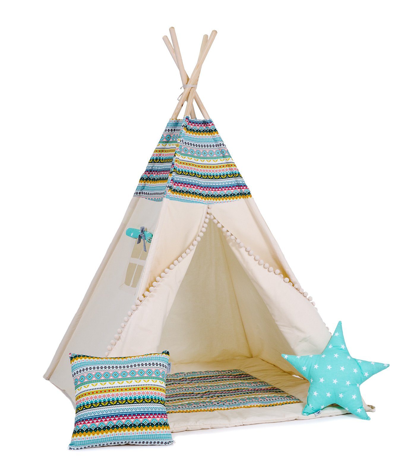 Rainbow Kids Tipi-Zelt Apache, Personen: 2 4 kleinem Matte) mit und (mit tlg., 2 Zubehör, Kissen