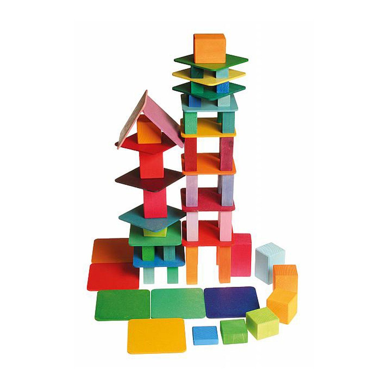 GRIMM´S Spiel und Holz Design Holzspielzeug Farbtafel Ralley 58 Farbtafeln 16 Stufenholzklötze Spielbausteine