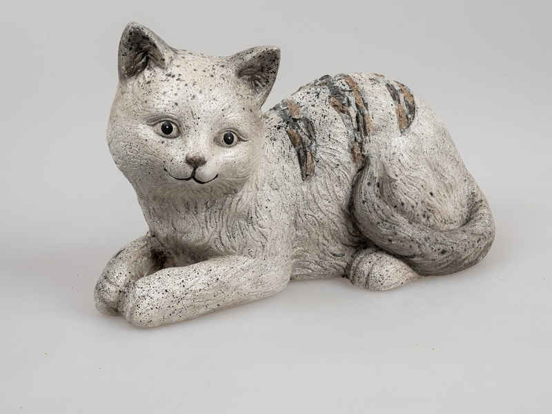 Small-Preis Tierfigur Gartenfigur Katze liegend 37 cm cremefarben, Katze wetterfest
