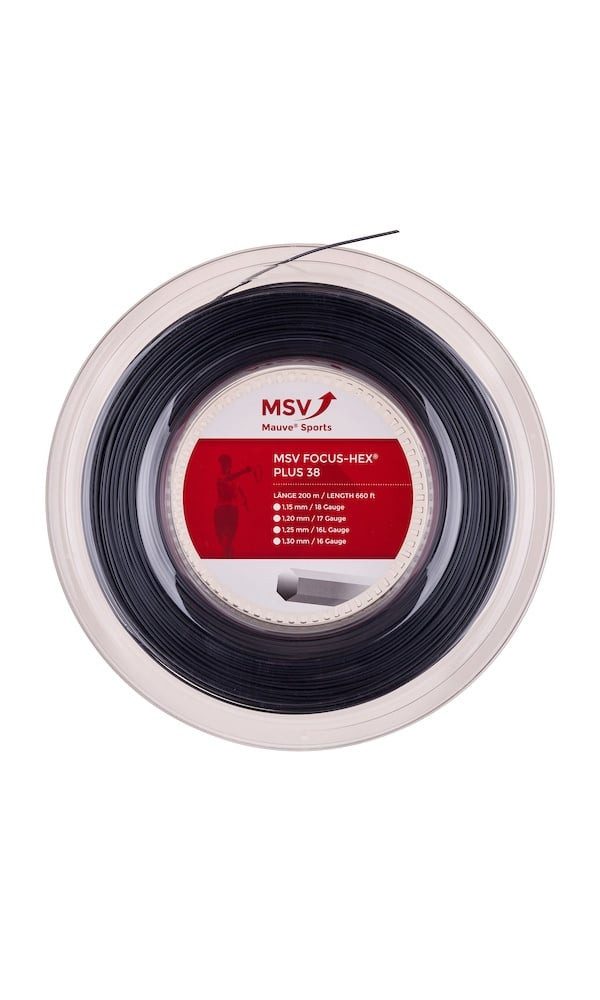 Tennissaite Focus Hex Plus 38 (Haltbarkeit+Spin) schwarz 200m Rolle