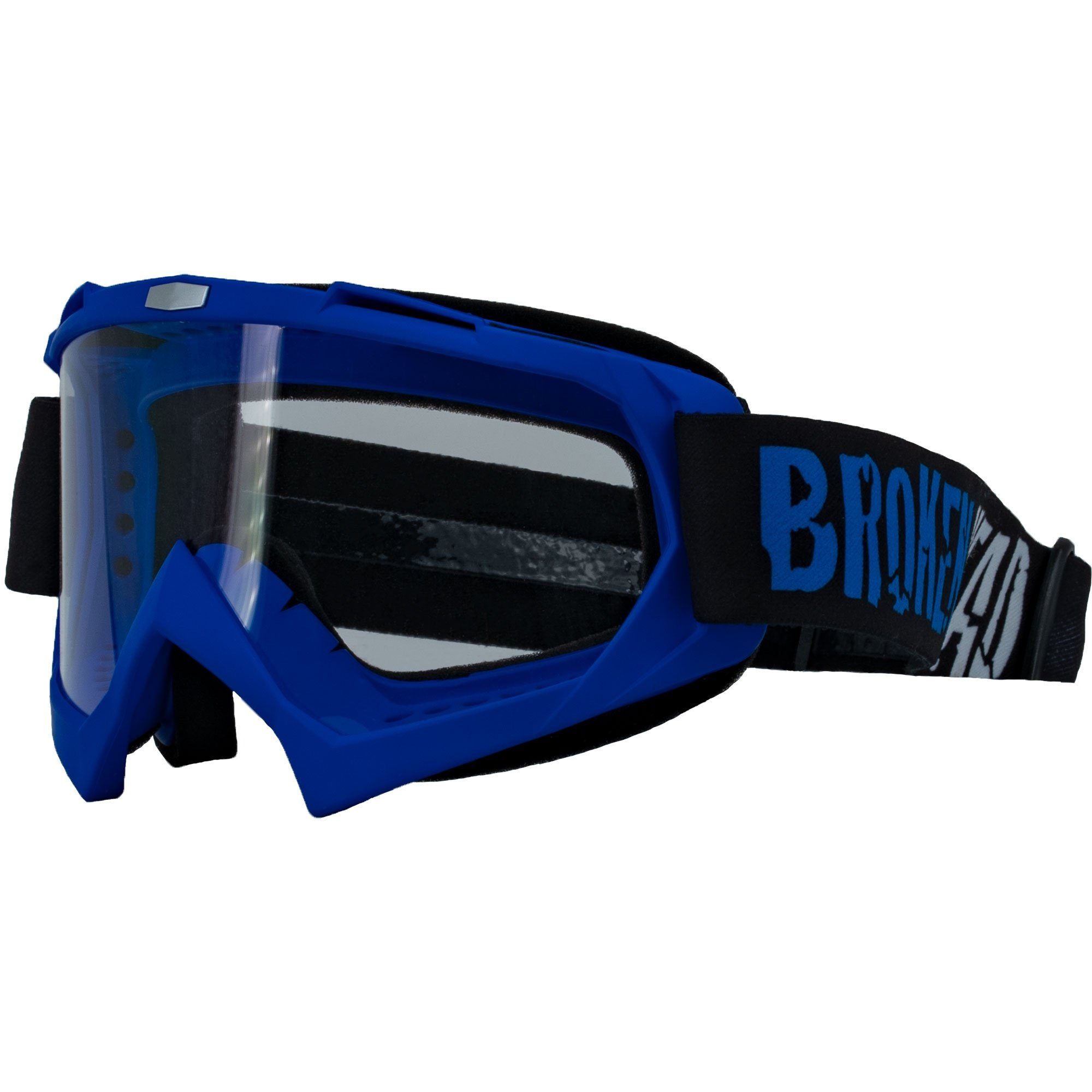 Damen Brillen Broken Head Motorradbrille Crossbrille MX-2 Goggle Blau, Vorrichtung für Abreißvisiere