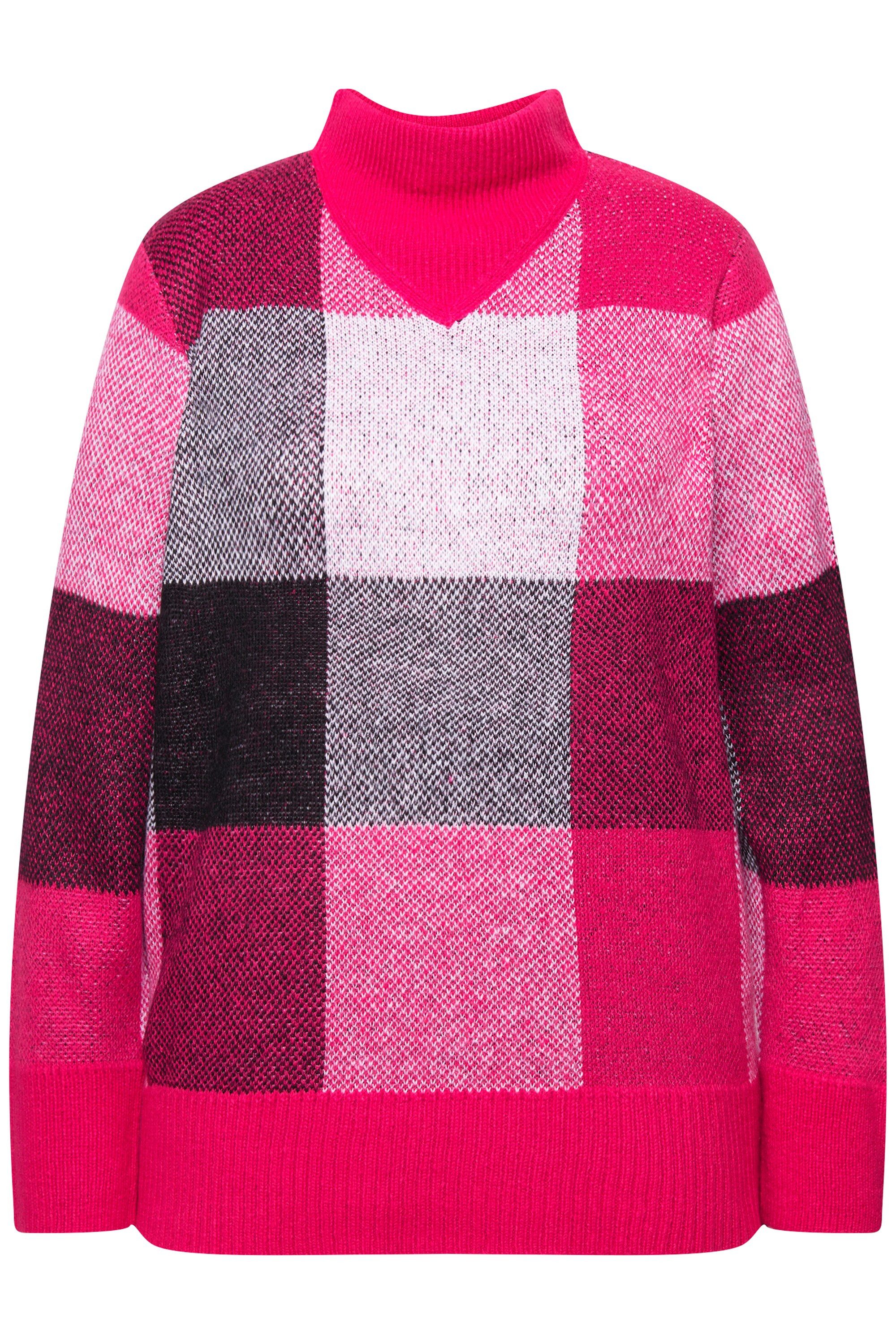 Ulla Popken Strickpullover Pullover Karomuster Stehkragen günstig online kaufen