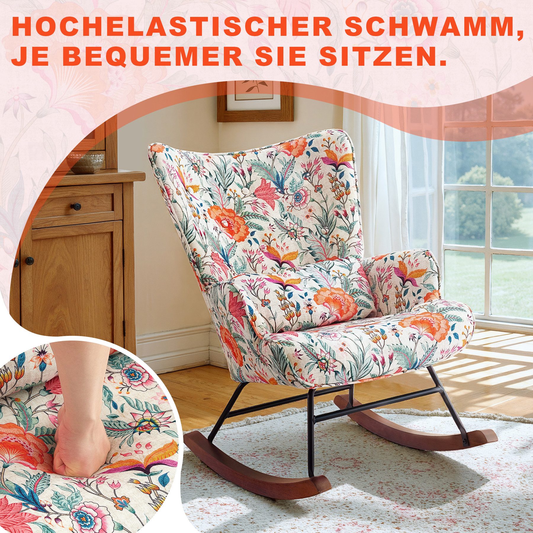 HomeMiYN Schaukelstuhl Schaukelstuhl Wohnzimmer Samt mit Metallgestell Holz günstig online kaufen